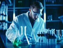 Male scientist conducting experiments in a high tech lab AI Generative photo