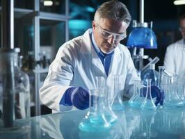 Male scientist conducting experiments in a high tech lab AI Generative photo