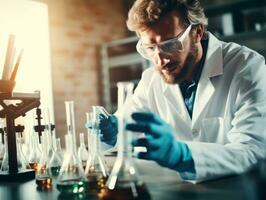 Male scientist conducting experiments in a high tech lab AI Generative photo