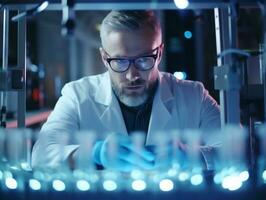 Male scientist conducting experiments in a high tech lab AI Generative photo