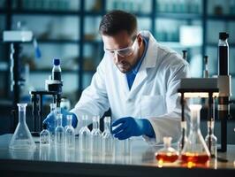 Male scientist conducting experiments in a high tech lab AI Generative photo