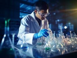 Male scientist conducting experiments in a high tech lab AI Generative photo