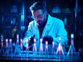 Male scientist conducting experiments in a high tech lab AI Generative photo
