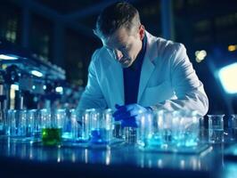 Male scientist conducting experiments in a high tech lab AI Generative photo