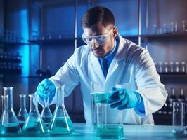 Male scientist conducting experiments in a high tech lab AI Generative photo
