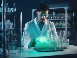 Male scientist conducting experiments in a high tech lab AI Generative photo