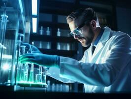 Male scientist conducting experiments in a high tech lab AI Generative photo