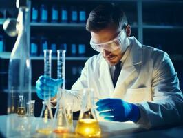 Male scientist conducting experiments in a high tech lab AI Generative photo