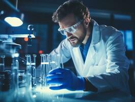 Male scientist conducting experiments in a high tech lab AI Generative photo