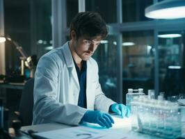 Male scientist conducting experiments in a high tech lab AI Generative photo