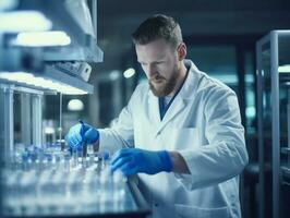 Male scientist conducting experiments in a high tech lab AI Generative photo