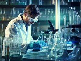 Male scientist conducting experiments in a high tech lab AI Generative photo