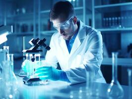 Male scientist conducting experiments in a high tech lab AI Generative photo