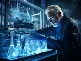 Male scientist conducting experiments in a high tech lab AI Generative photo