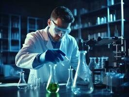 Male scientist conducting experiments in a high tech lab AI Generative photo