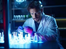 Male scientist conducting experiments in a high tech lab AI Generative photo