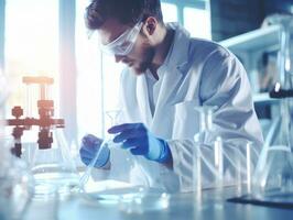 Male scientist conducting experiments in a high tech lab AI Generative photo