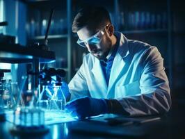Male scientist conducting experiments in a high tech lab AI Generative photo