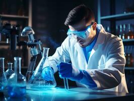 Male scientist conducting experiments in a high tech lab AI Generative photo