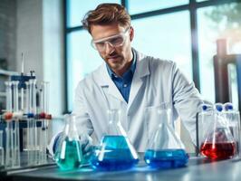 Male scientist conducting experiments in a high tech lab AI Generative photo