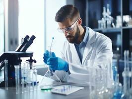Male scientist conducting experiments in a high tech lab AI Generative photo