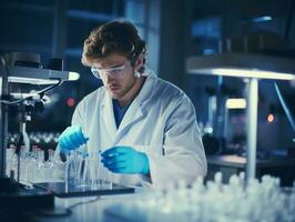 Male scientist conducting experiments in a high tech lab AI Generative photo