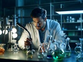 Male scientist conducting experiments in a high tech lab AI Generative photo