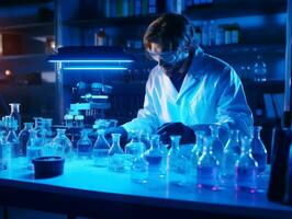 Male scientist conducting experiments in a high tech lab AI Generative photo