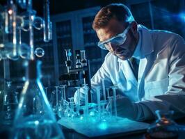 Male scientist conducting experiments in a high tech lab AI Generative photo