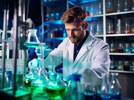 Male scientist conducting experiments in a high tech lab AI Generative photo