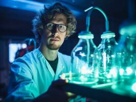 Male scientist conducting experiments in a high tech lab AI Generative photo