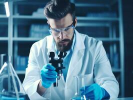 Male scientist conducting experiments in a high tech lab AI Generative photo