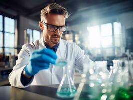 Male scientist conducting experiments in a high tech lab AI Generative photo