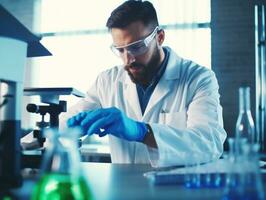 Male scientist conducting experiments in a high tech lab AI Generative photo