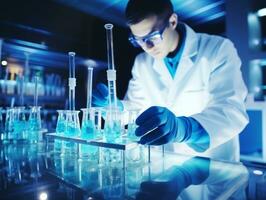 Male scientist conducting experiments in a high tech lab AI Generative photo