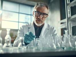 Male scientist conducting experiments in a high tech lab AI Generative photo