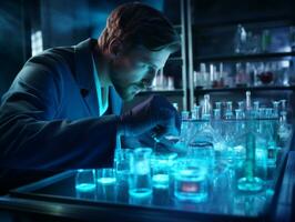 Male scientist conducting experiments in a high tech lab AI Generative photo