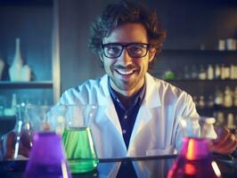 Male scientist conducting experiments in a high tech lab AI Generative photo