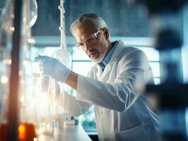 Male scientist conducting experiments in a high tech lab AI Generative photo