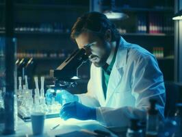 Male scientist conducting experiments in a high tech lab AI Generative photo