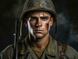 Man serves as a dedicated and fearless soldier AI Generative photo