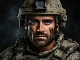 Man serves as a dedicated and fearless soldier AI Generative photo