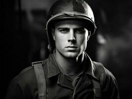 Man serves as a dedicated and fearless soldier AI Generative photo