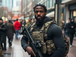 Man serves as a dedicated and fearless soldier AI Generative photo