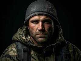 Man serves as a dedicated and fearless soldier AI Generative photo