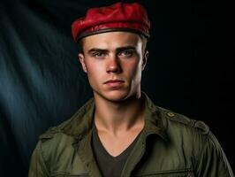 Man serves as a dedicated and fearless soldier AI Generative photo