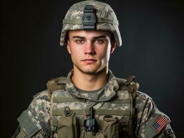 Man serves as a dedicated and fearless soldier AI Generative photo