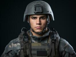 Man serves as a dedicated and fearless soldier AI Generative photo