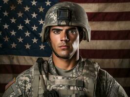 Man serves as a dedicated and fearless soldier AI Generative photo