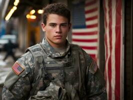 Man serves as a dedicated and fearless soldier AI Generative photo